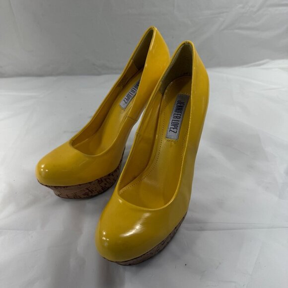 Jennifer Lopez JLO Heel Yellow Platform Cork Shoes Size 6 M - Picture 15 of 15